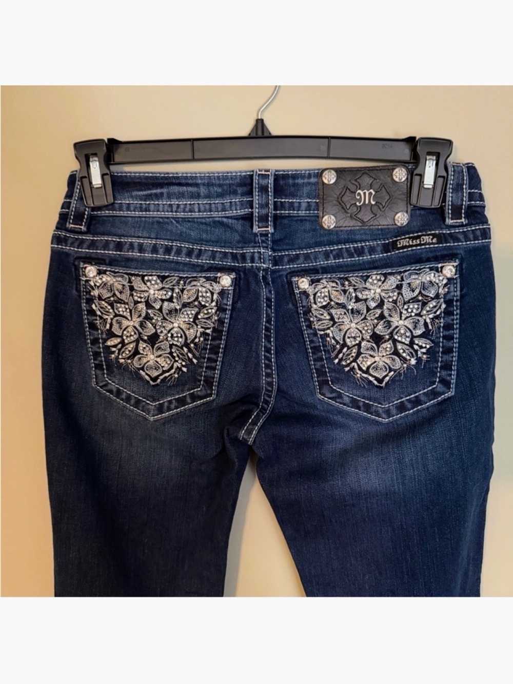 Gorgeous Y2K Miss Me Signature Cuffed Skinny Jeans Embellished Pockets 28-1/2”